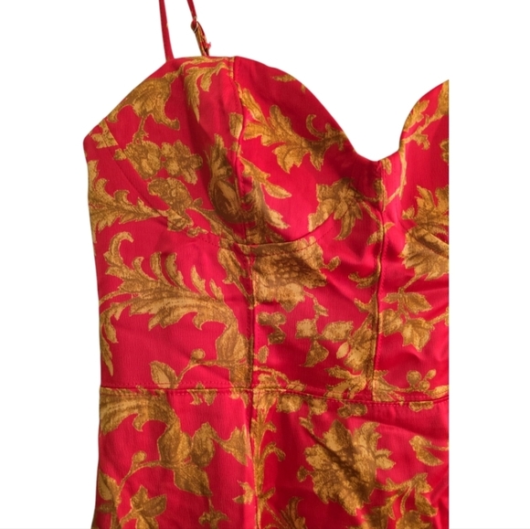 Urban Outfitters Orion Red Floral Bustier Mini Dress Print Large Corset Look - Picture 6 of 11